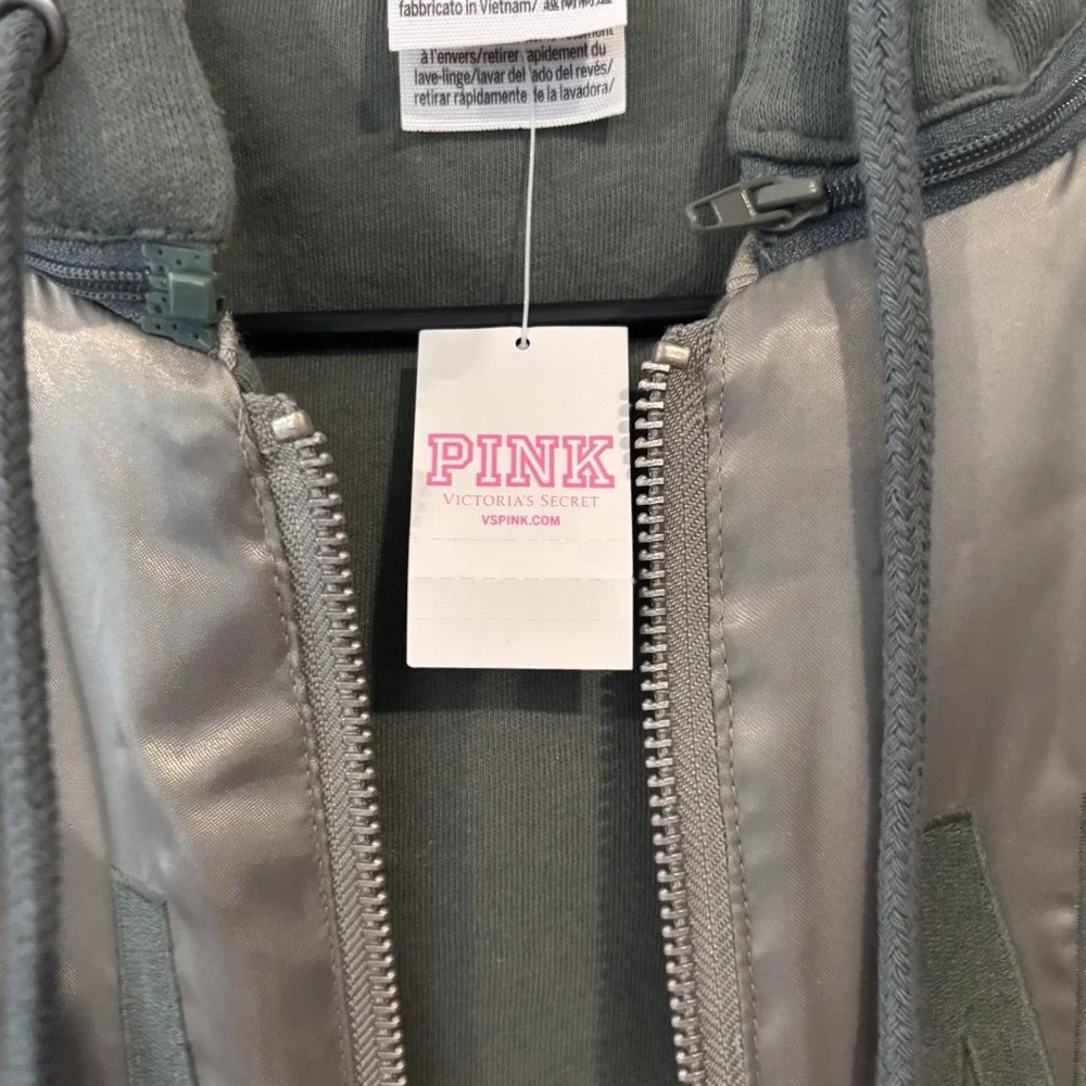 Victoria's Secret PINK Army Green Satin Bomber Jacket Limited Edition Size Small